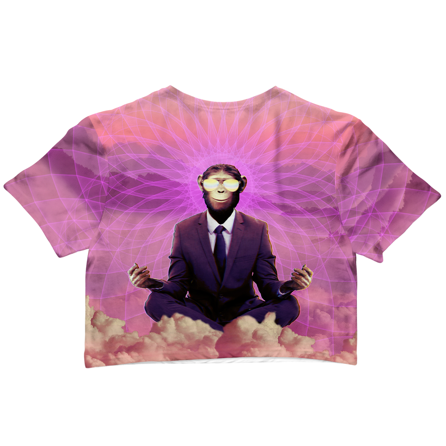 Meditating Ape All Over Print Cotton Crop Tee