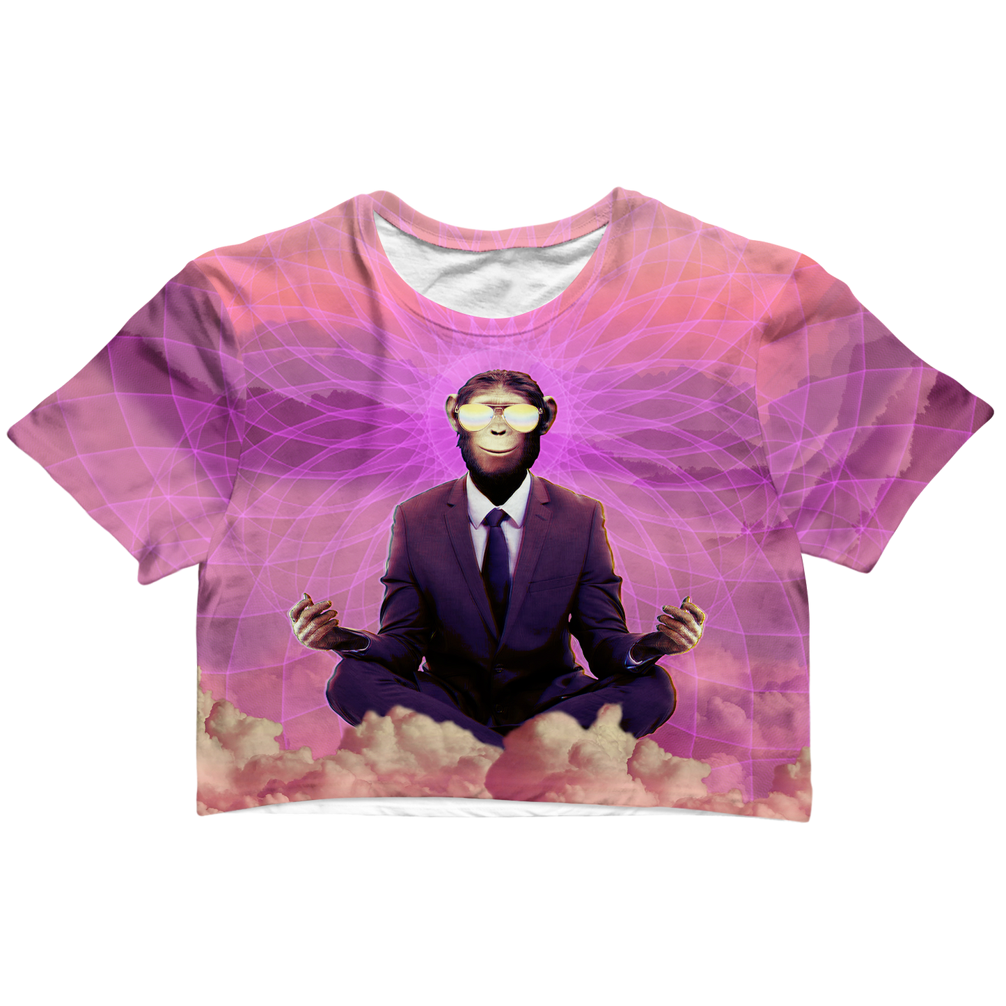 Meditating Ape All Over Print Cotton Crop Tee