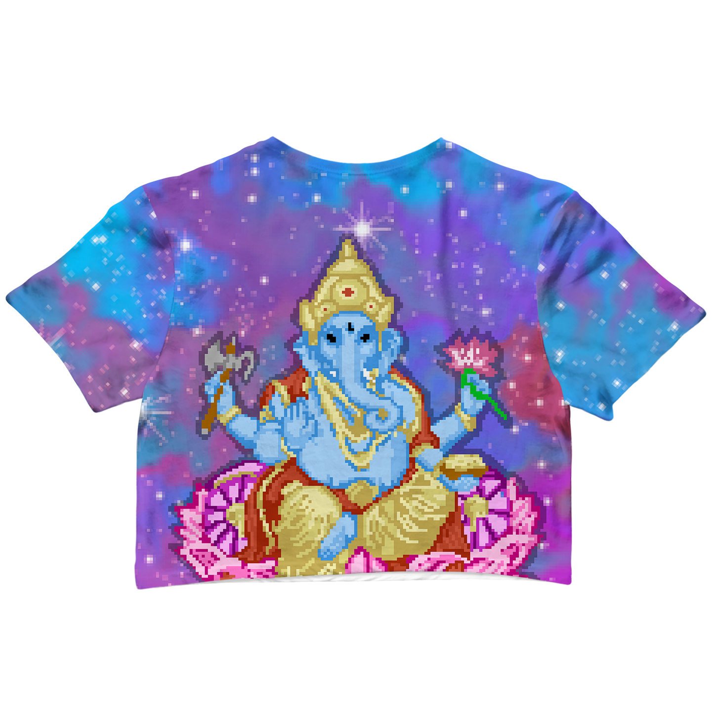 Pixel Ganesha All Over Print Cotton Crop Tee
