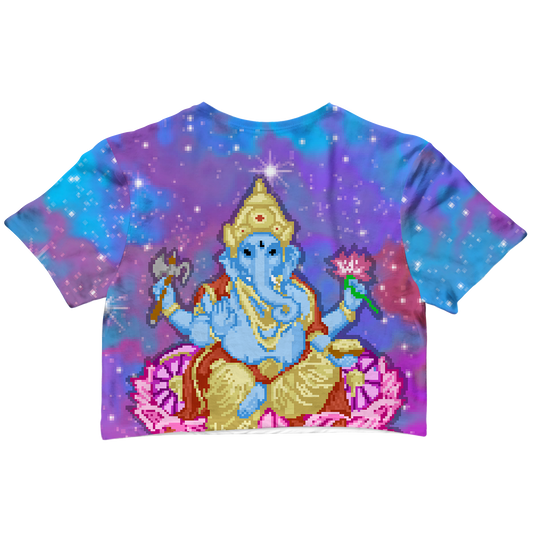 Pixel Ganesha All Over Print Cotton Crop Tee