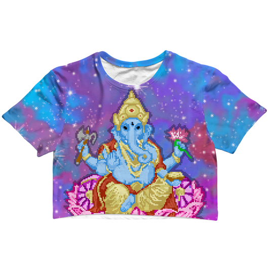 Pixel Ganesha All Over Print Cotton Crop Tee