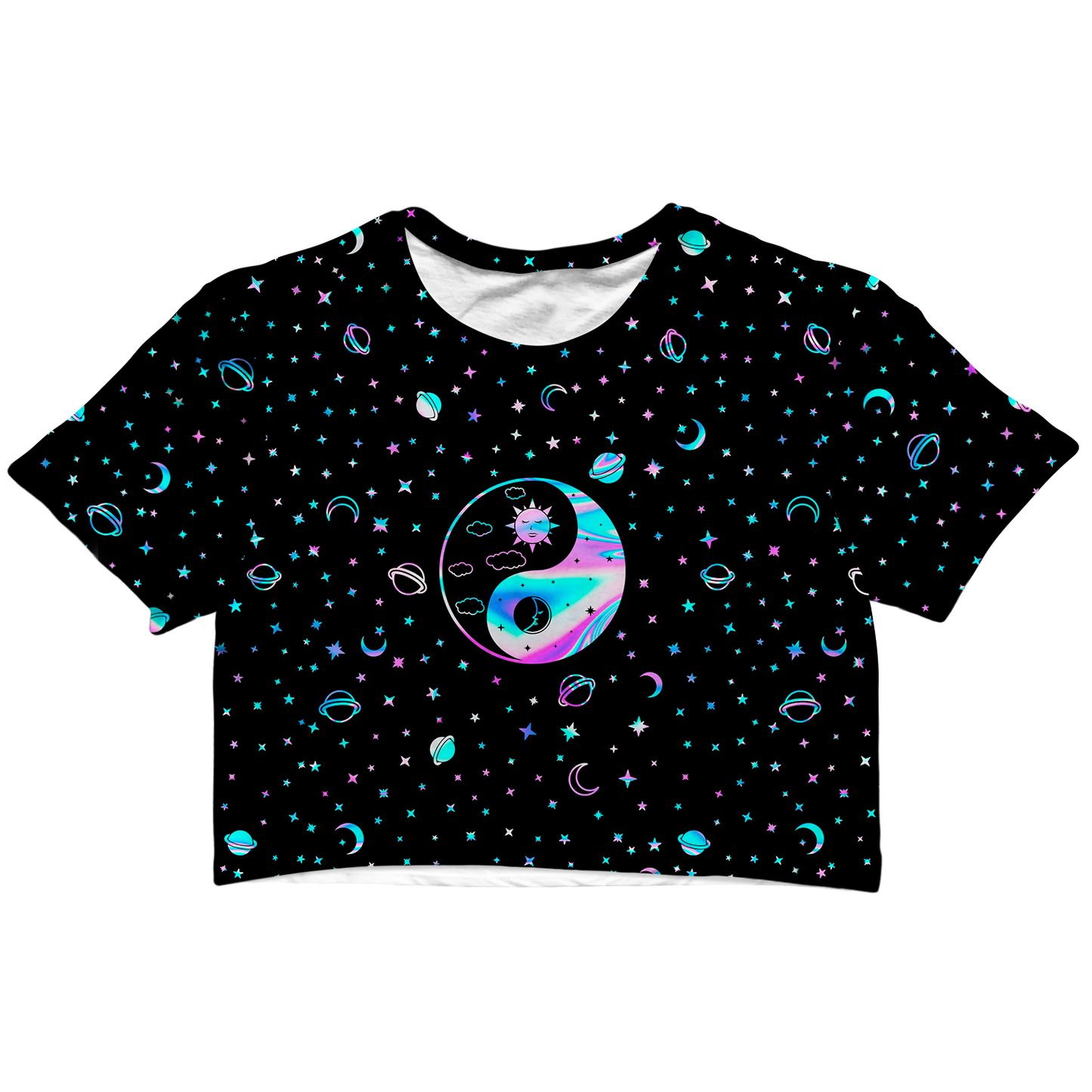 Yinyang Galaxy All Over Print Cotton Crop Tee