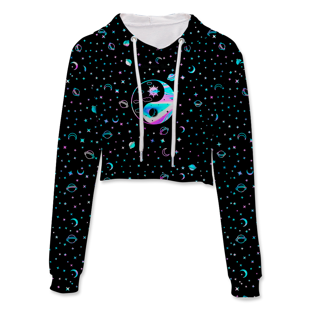 Yinyang Galaxy All Over Print Crop Hoodie