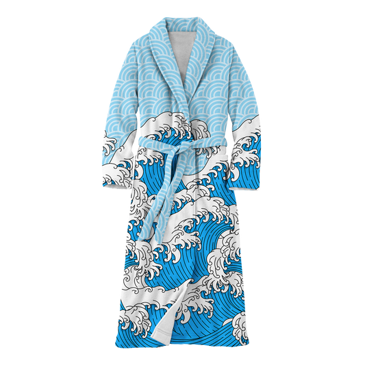 Retro Waves All Over Print Fleece Robe