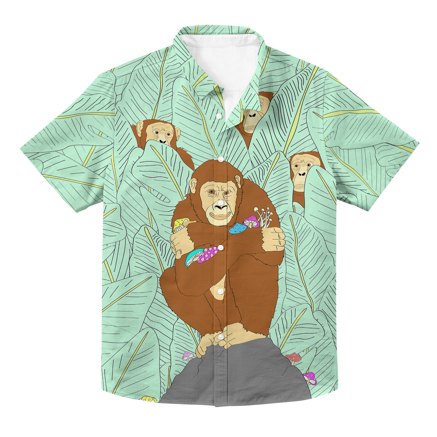 Apes Psi~ All Over Print Hawaiian Button Up