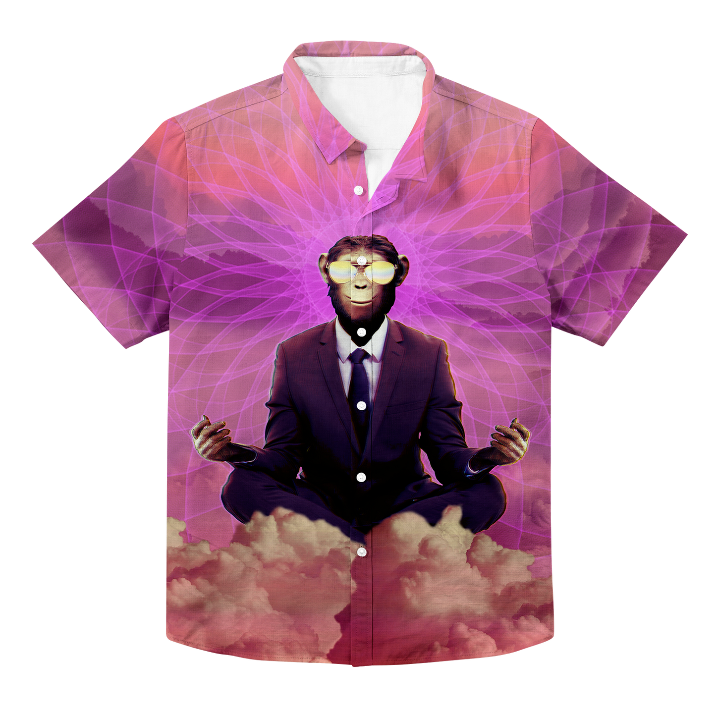 Meditating Ape All Over Print Hawaiian Button Up