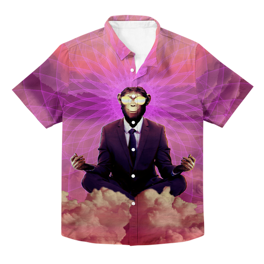 Meditating Ape All Over Print Hawaiian Button Up