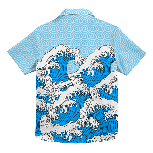 Retro Waves All Over Print Hawaiian Button Up