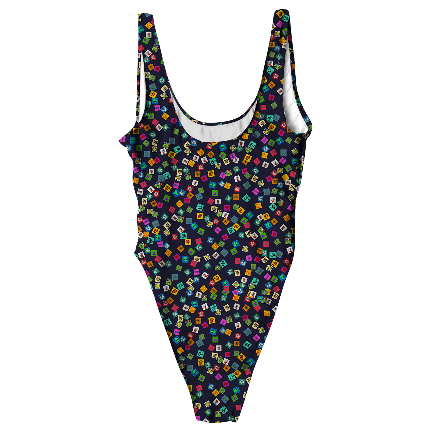 Tabs All Over Print High Waist Swimsuit