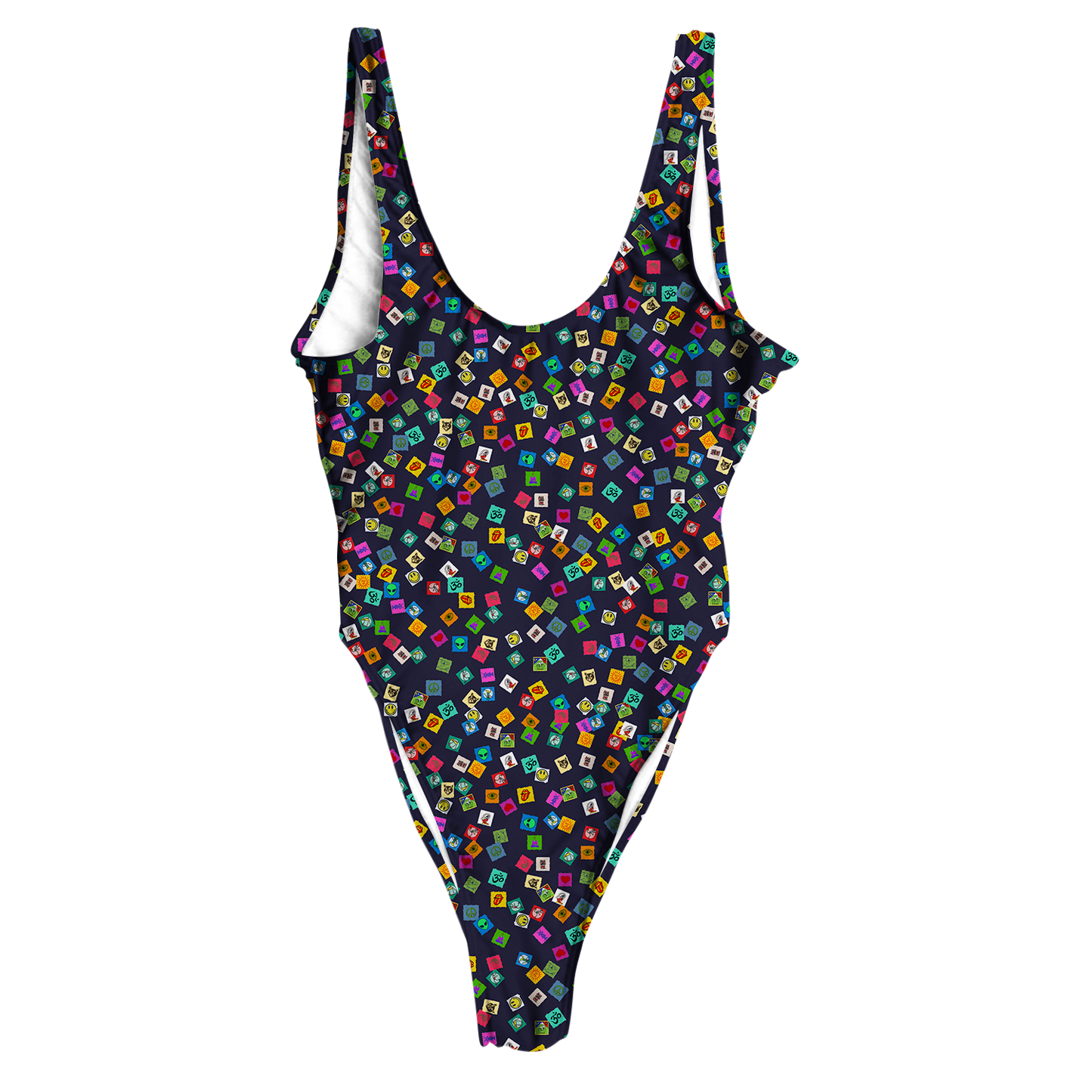 Tabs All Over Print High Waist Swimsuit