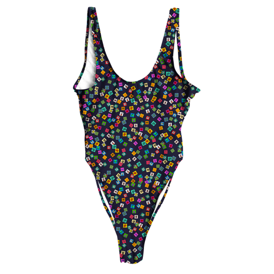 Tabs All Over Print High Waist Swimsuit