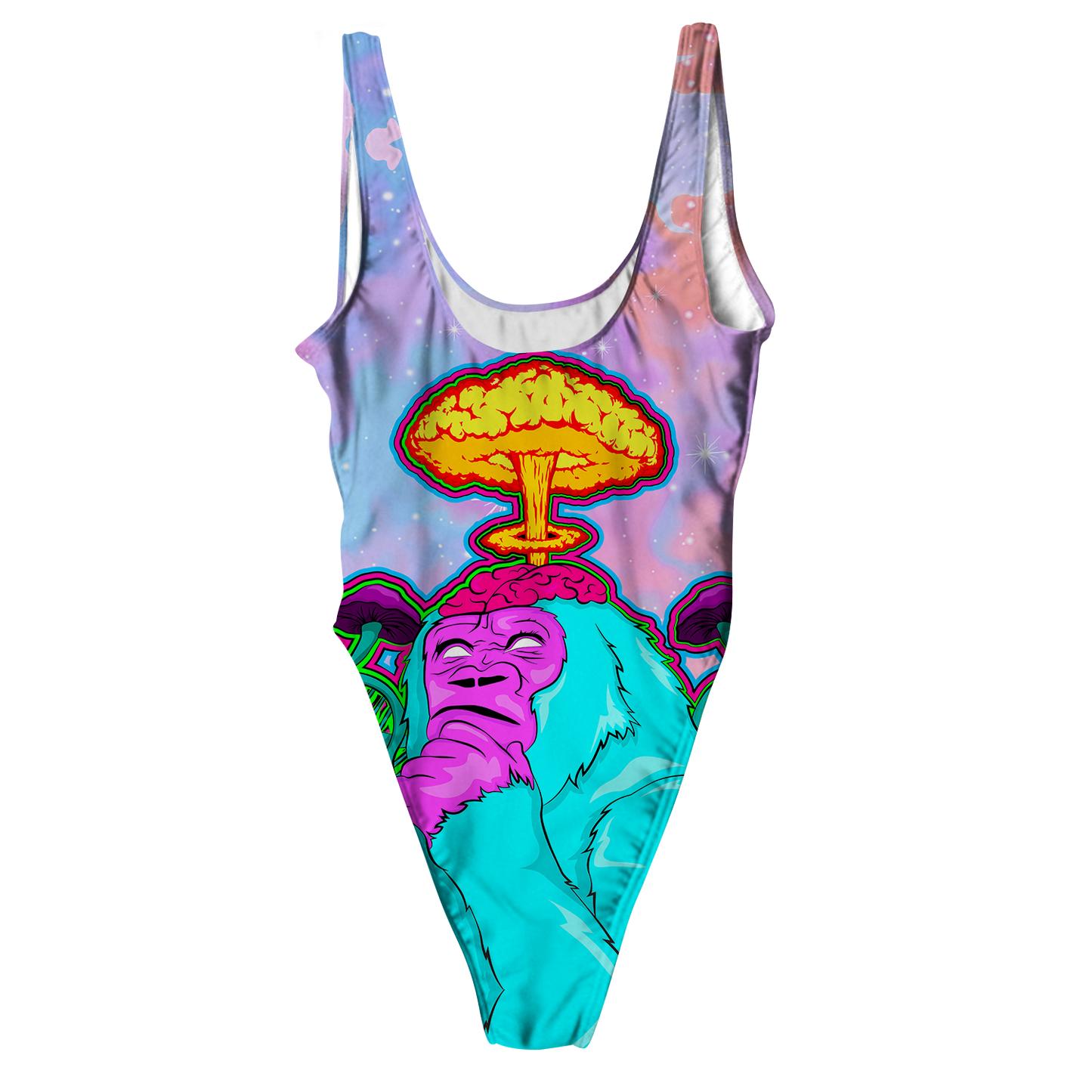 Awakened Ape All Over Print High Waist Swimsuit