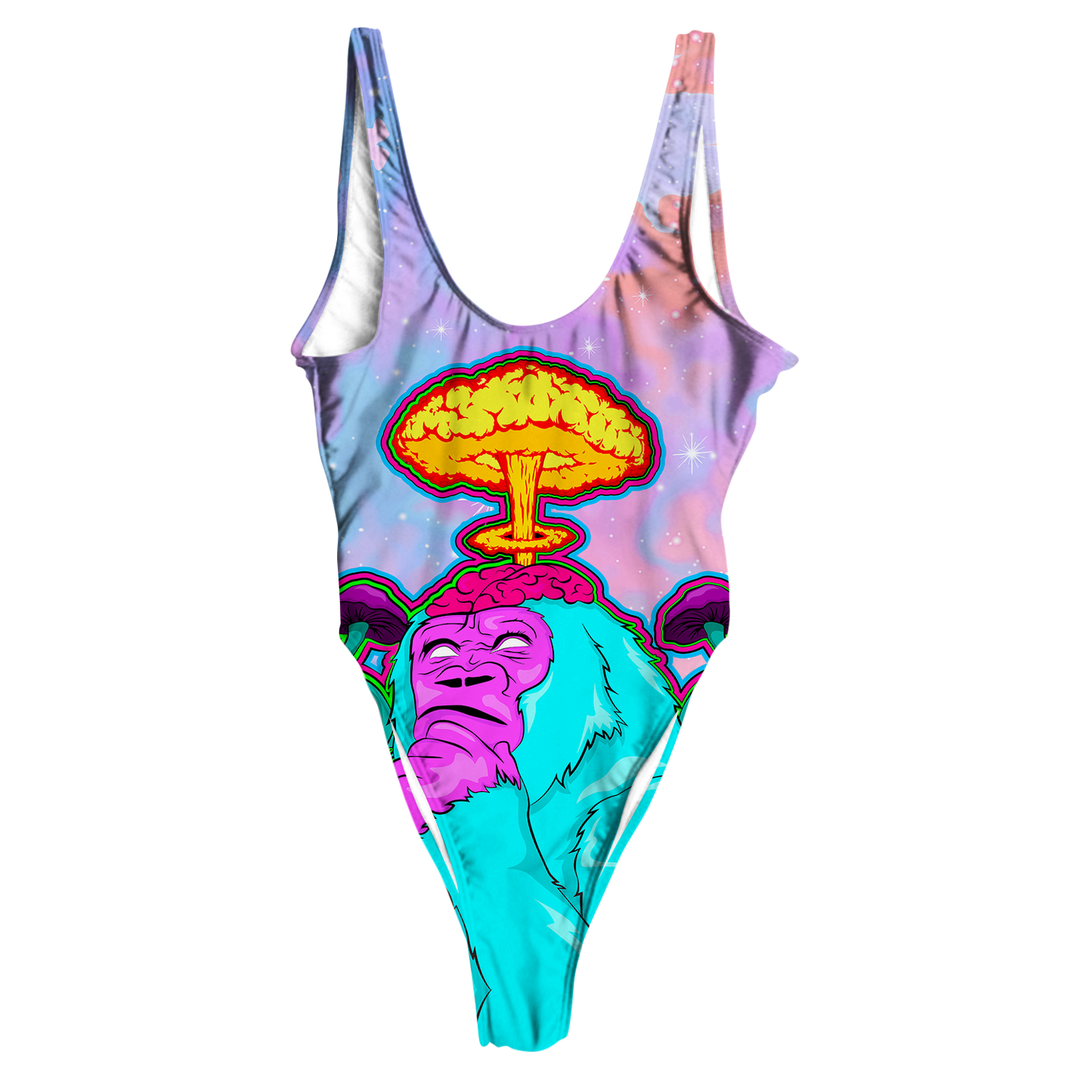 Awakened Ape All Over Print High Waist Swimsuit