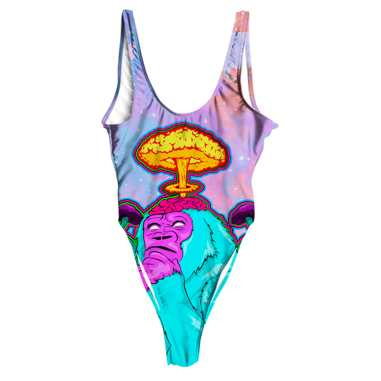 Awakened Ape All Over Print High Waist Swimsuit