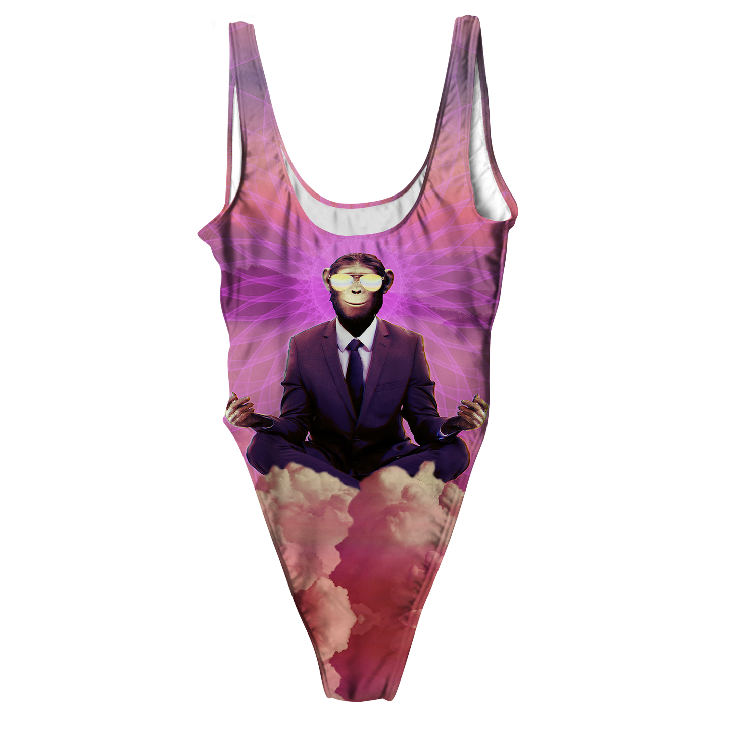 Meditating Ape All Over Print High Waist Swimsuit