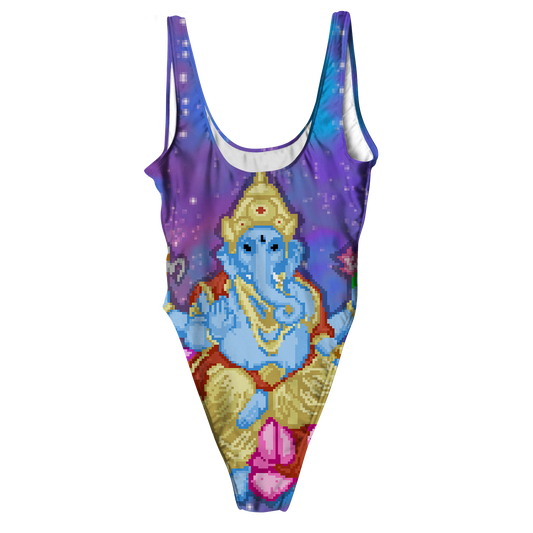 Pixel Ganesha All Over Print High Waist Swimsuit