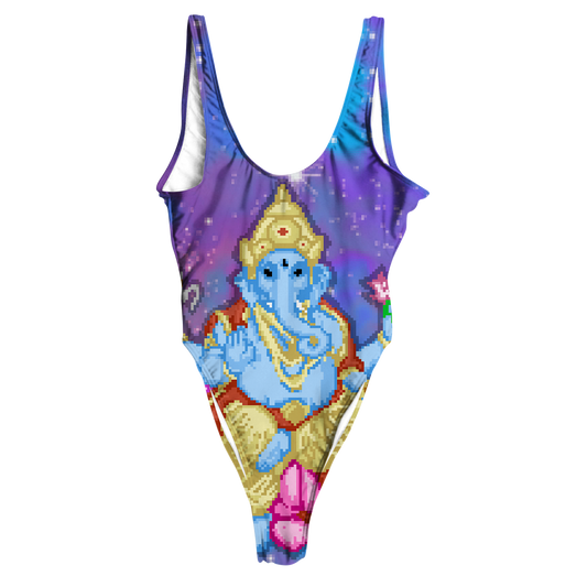 Pixel Ganesha All Over Print High Waist Swimsuit