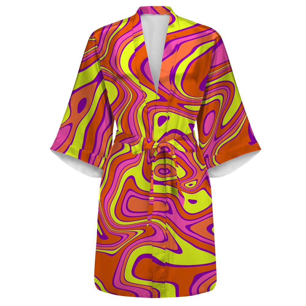 Acid All Over Print Women's Satin Kimono Robe