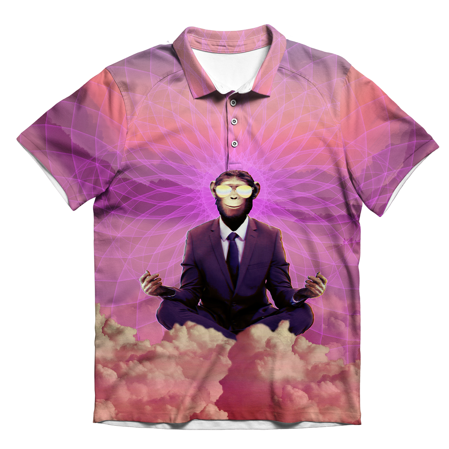 Meditating Ape All Over Print Men's Polo Shirt