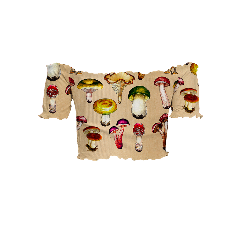 Magic Mushrooms All Over Print Off-Shoulder Blouse