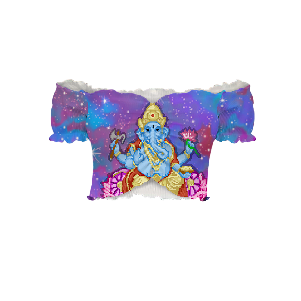 Pixel Ganesha All Over Print Off-Shoulder Blouse