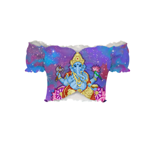 Pixel Ganesha All Over Print Off-Shoulder Blouse