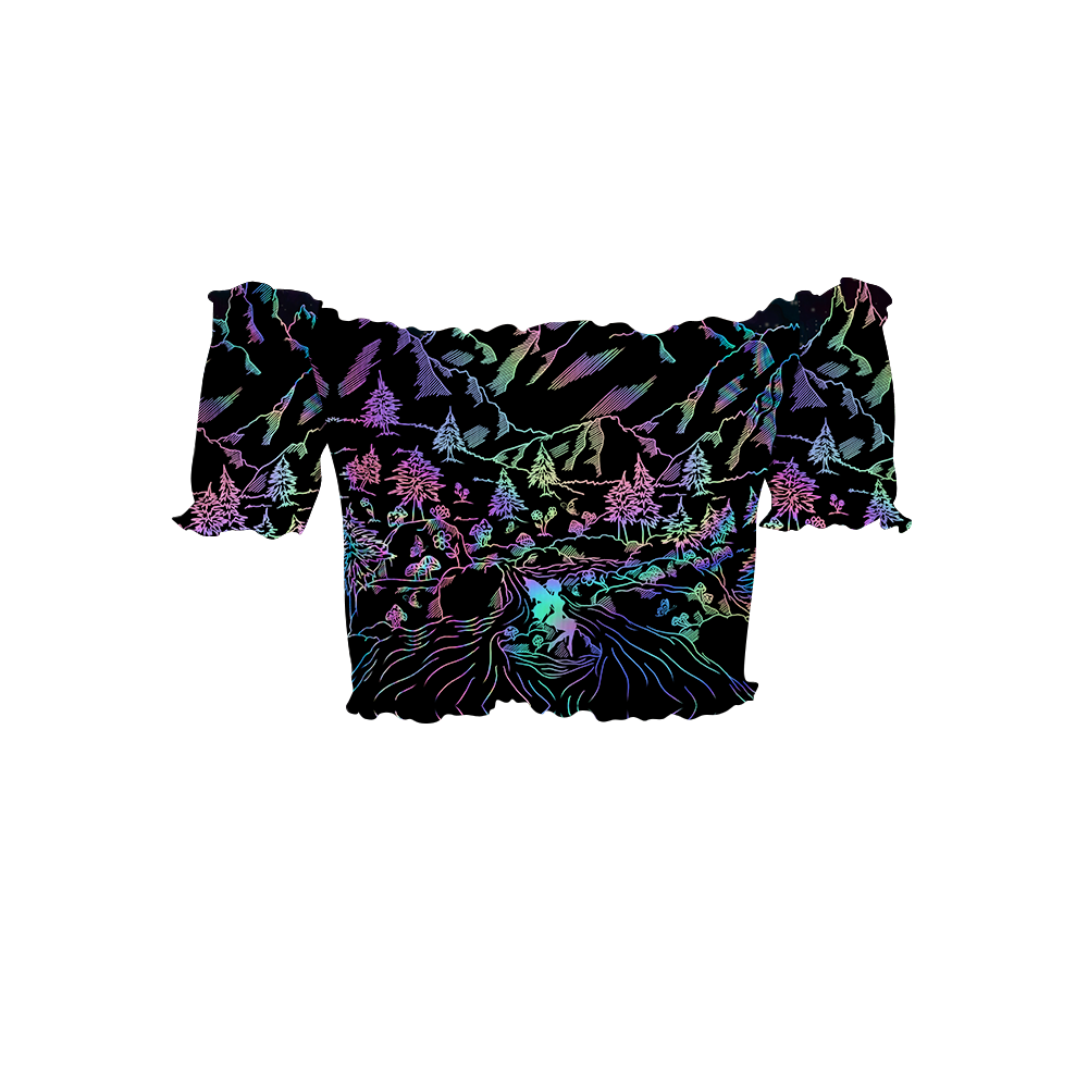 Psi~ World All Over Print Off-Shoulder Blouse