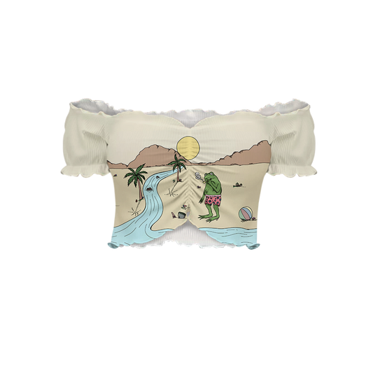 Shroom Beach Vibes All Over Print Off-Shoulder Blouse