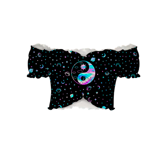 Yinyang Galaxy All Over Print Off-Shoulder Blouse