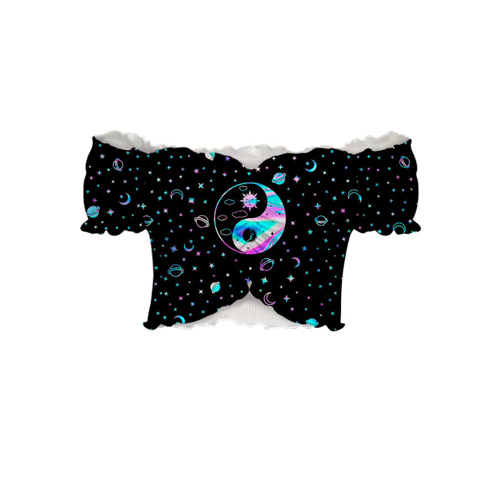 Yinyang Galaxy All Over Print Off-Shoulder Blouse