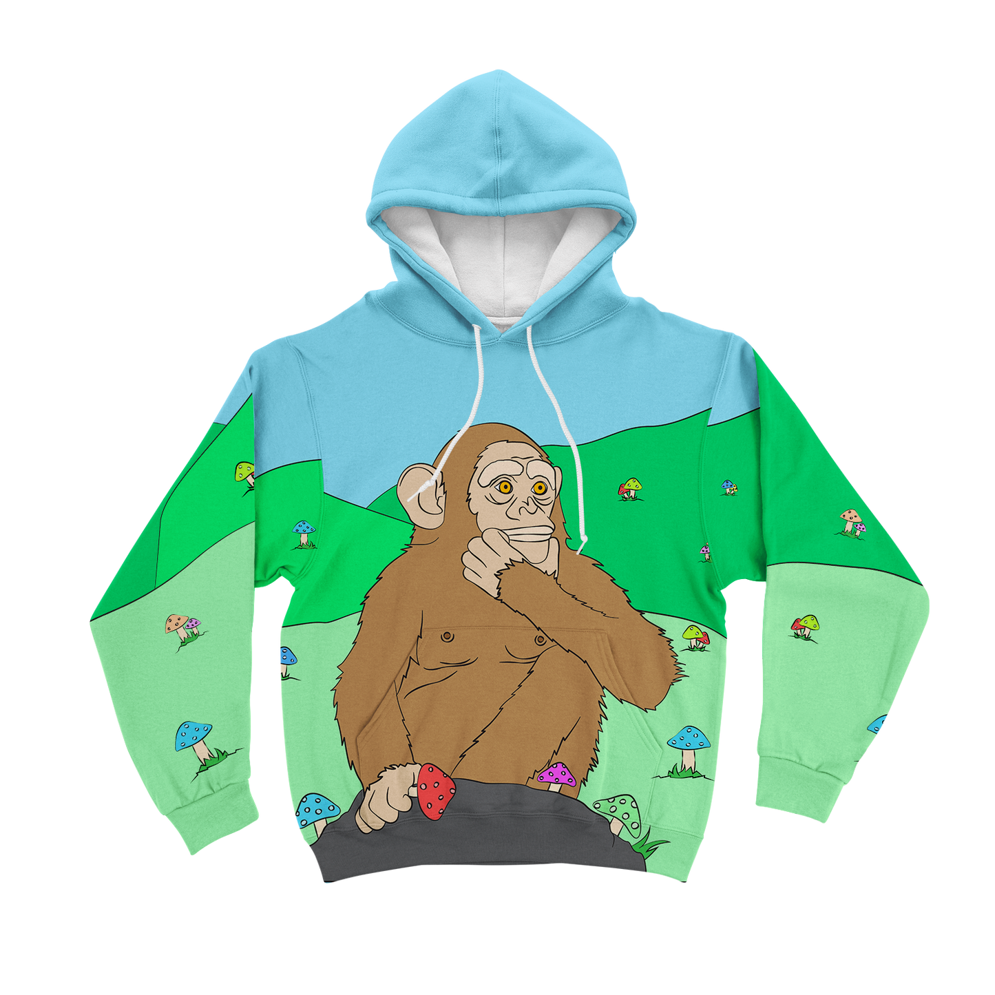 Ston~ Ape Mushroom Field All Over Print Unisex Hoodie