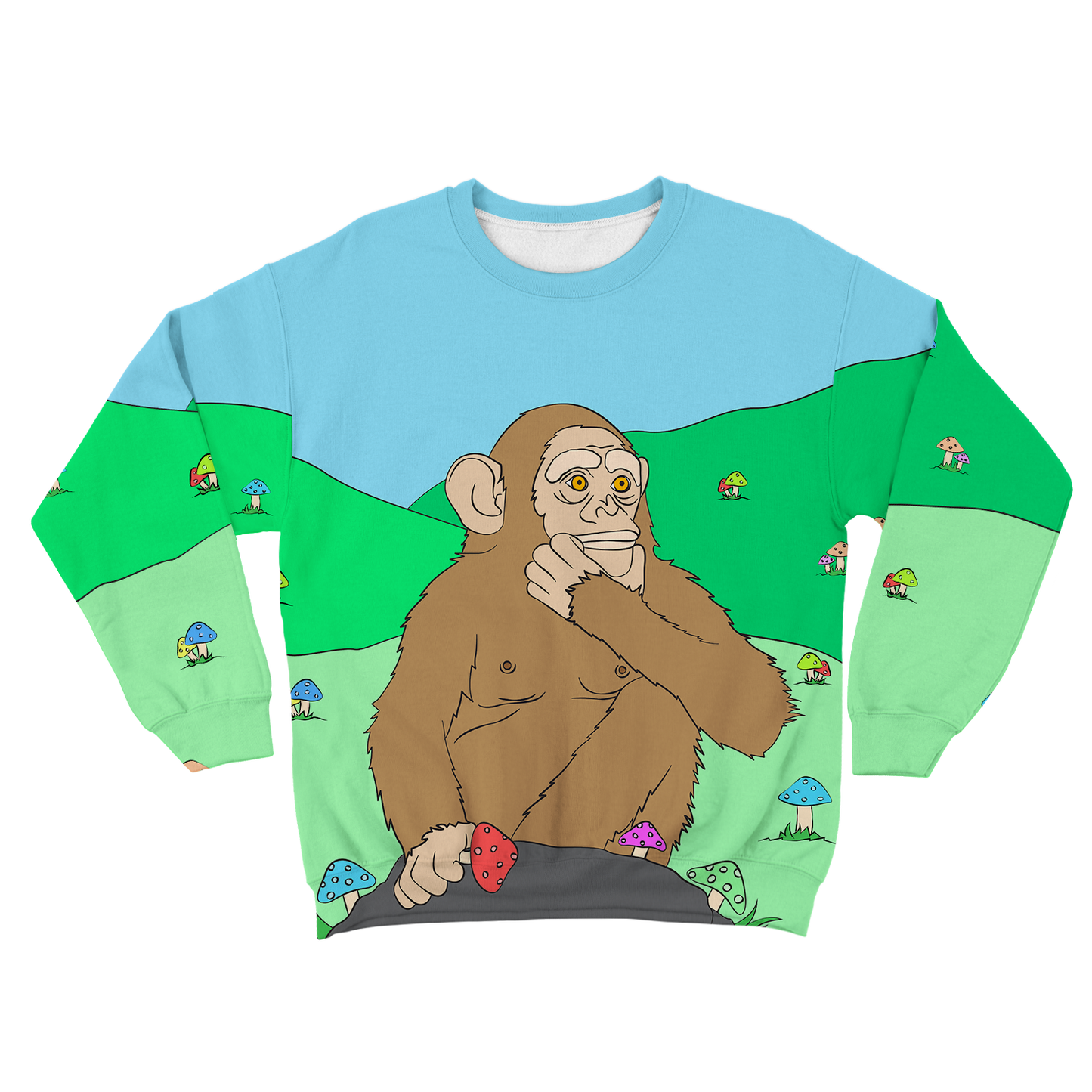 Ston~ Ape Mushroom Field All Over Print Unisex Sweatshirt