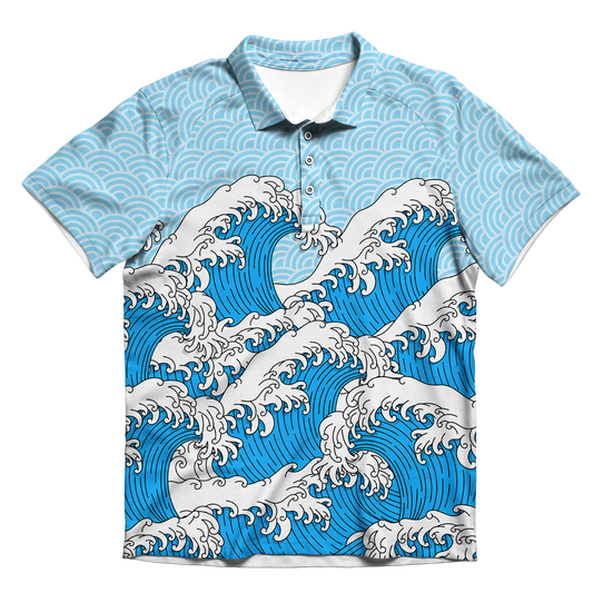 Retro Waves All Over Print Men's Polo Shirt