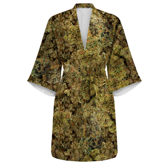 Cann~ Buds All Over Print Women's Satin Kimono Robe