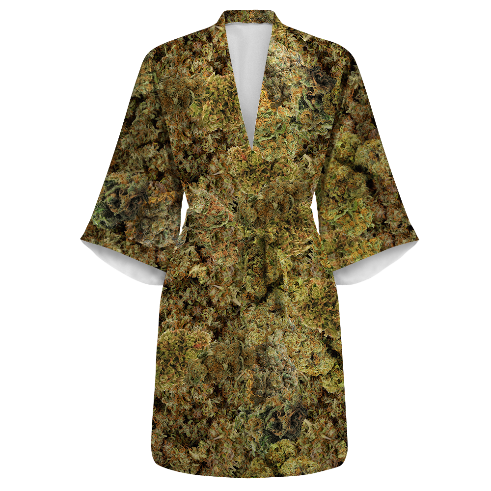 Cann~ Buds All Over Print Women's Satin Kimono Robe