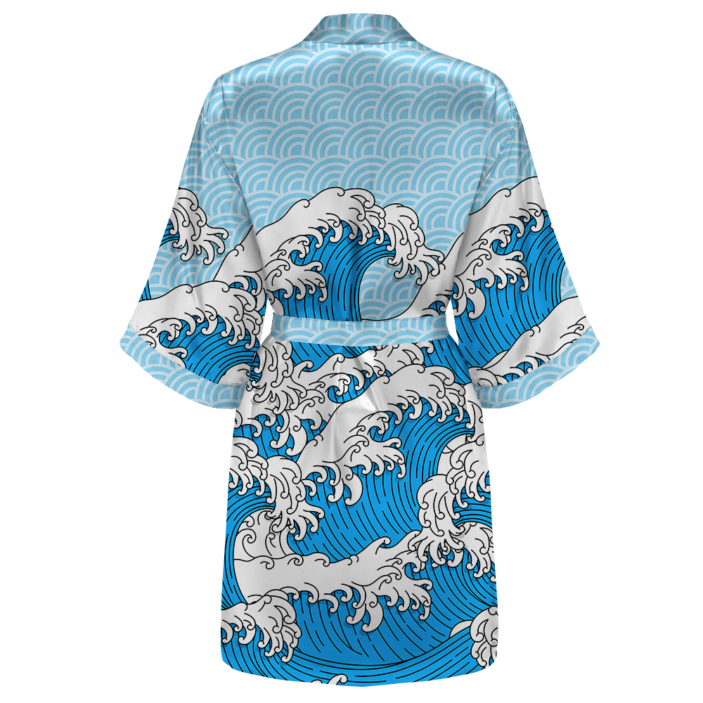 Retro Waves All Over Print Women's Satin Kimono Robe