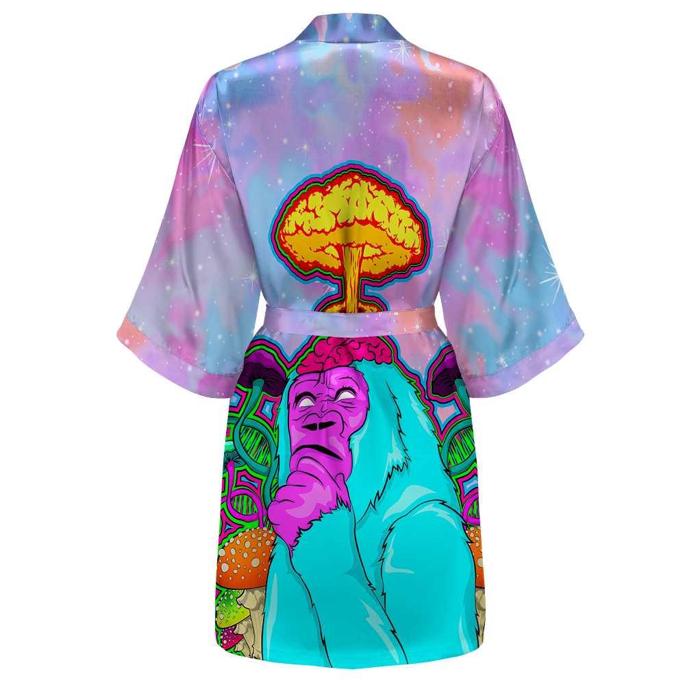 Awakened Ape All Over Print Women's Satin Kimono Robe