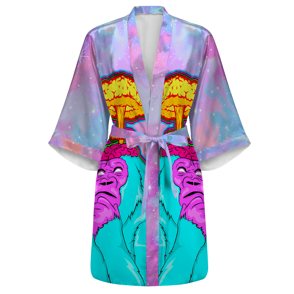 Awakened Ape All Over Print Women's Satin Kimono Robe