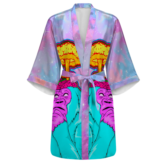 Awakened Ape All Over Print Women's Satin Kimono Robe