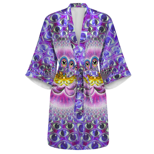 Bufo Alvarius All Over Print Women's Satin Kimono Robe