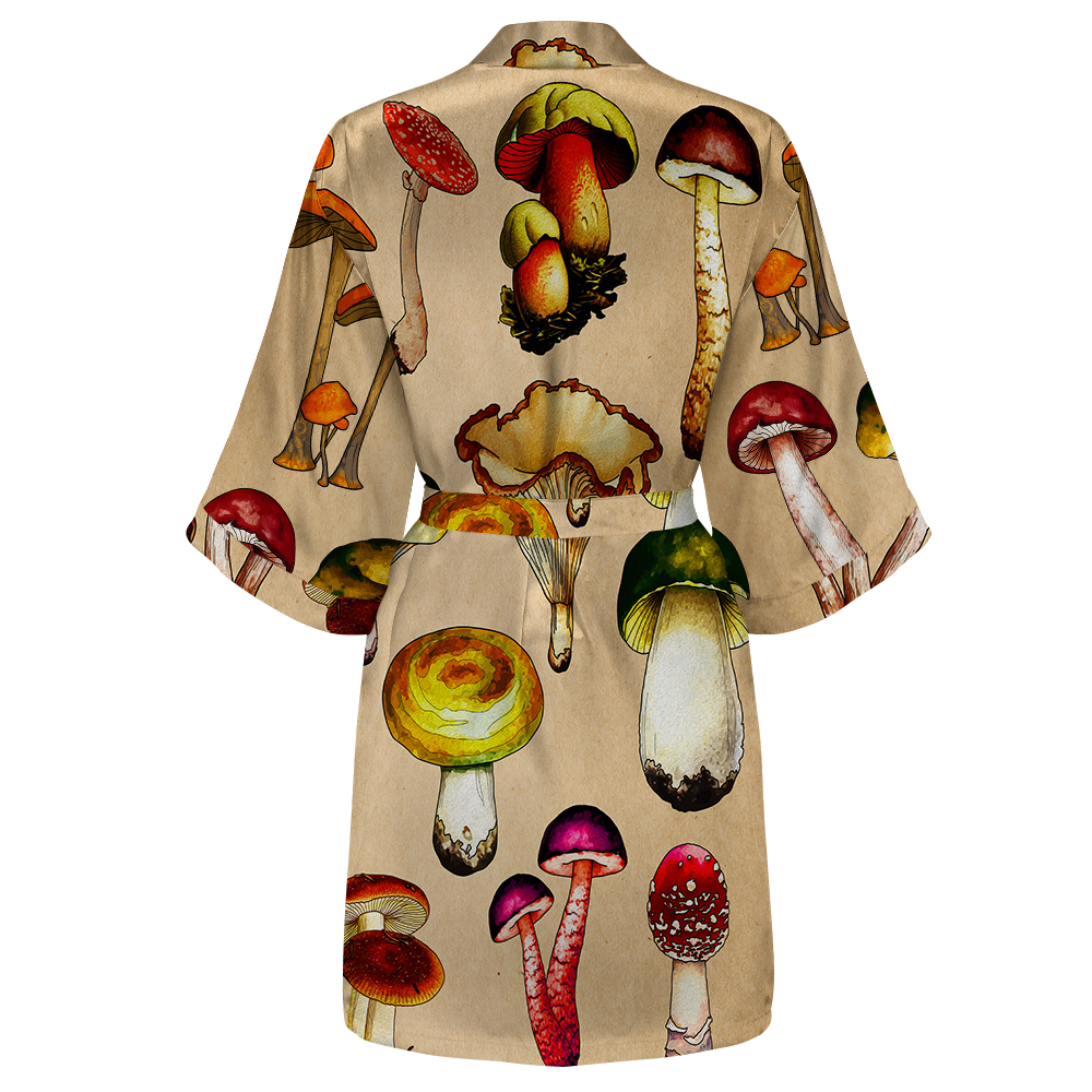 Magic Mushrooms All Over Print Women's Satin Kimono Robe