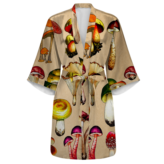 Magic Mushrooms All Over Print Women's Satin Kimono Robe