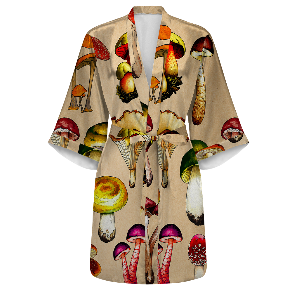 Magic Mushrooms All Over Print Women's Satin Kimono Robe