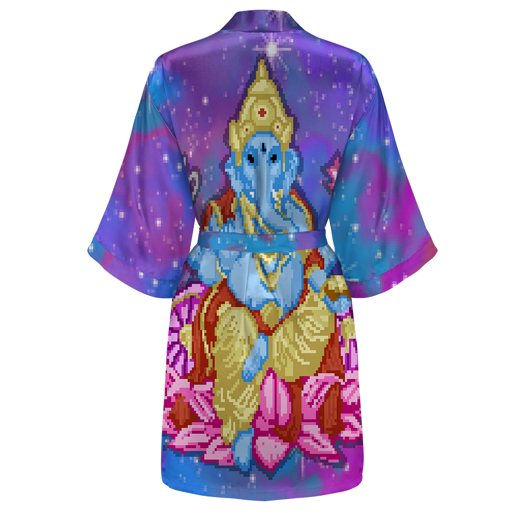 Pixel Ganesha All Over Print Women's Satin Kimono Robe