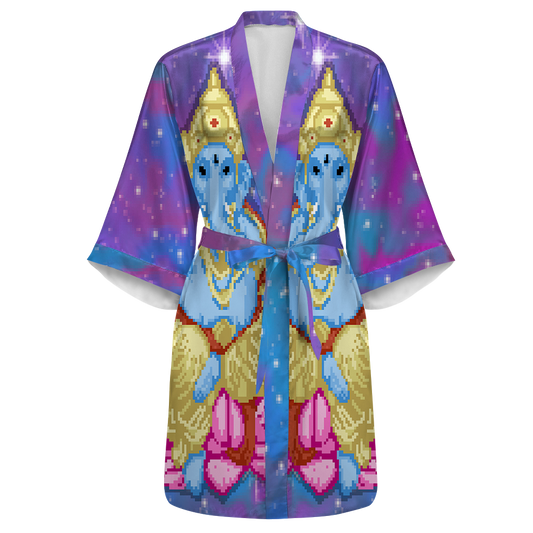Pixel Ganesha All Over Print Women's Satin Kimono Robe