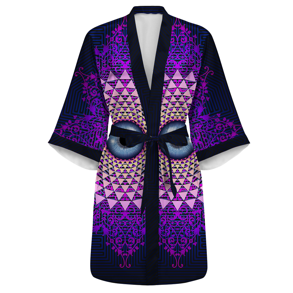 Psi~ Eye Ball All Over Print Women's Satin Kimono Robe