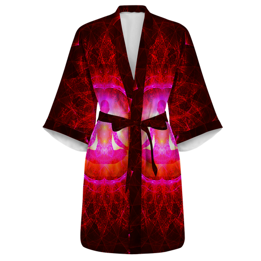 Psi~ Meditating All Over Print Women's Satin Kimono Robe