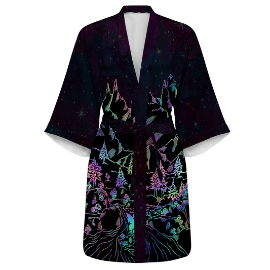 Psi~ World All Over Print Women's Satin Kimono Robe