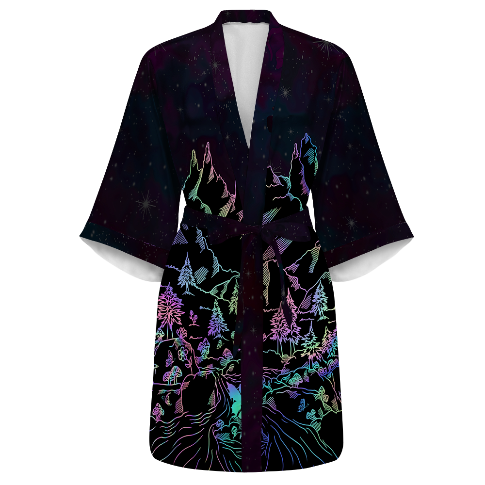 Psi~ World All Over Print Women's Satin Kimono Robe