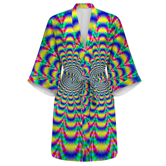 Psi~ Spiral All Over Print Women's Satin Kimono Robe